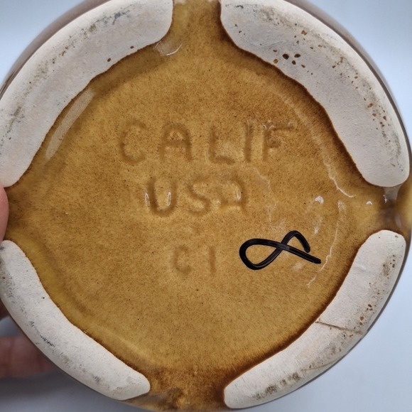 Vtg California Pottery USA C1 Brown Beige Drip Glazed Planter Vase Mission Style - Picture 5 of 7